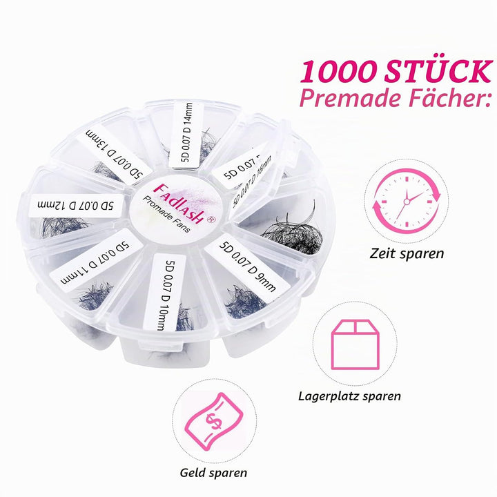 Russische Vorgefertigte 5D 0.07 D Curl 9-16mm Mixed 1000pcs Wimpern Extensions Promade Russische Fäc