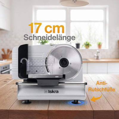 Iskra Allesschneider elektrisch mit Edelstahlmesser, Brotschneidemaschine, Fleischschneider 150W