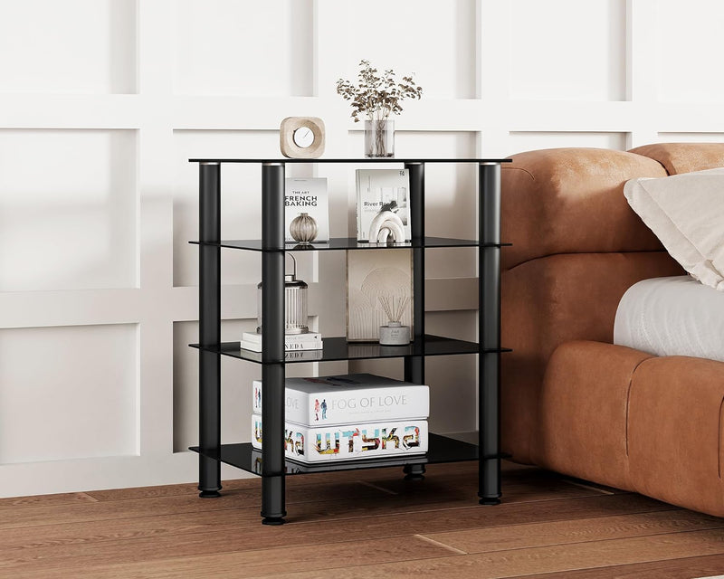 FITUEYES TV Rack HiFi Regal Audio Schrank Glas und Alu 600x455x762mm AS406001GB 600*455*762mm, 600*4