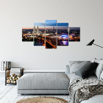 Runa Art Bild Wohnzimmer Schlafzimmer Köln 5 Teilig Stadt Panorama Blau Wandbilder auf Vlies Leinwan