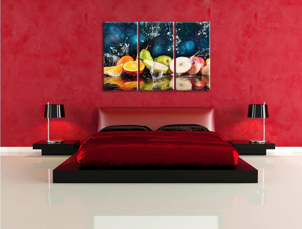 Pixxprint Früchte im Wasser als Leinwandbild/Grösse: 3 Teilig (120x80 cm) cm/Wandbild/Kunstdruck/fer