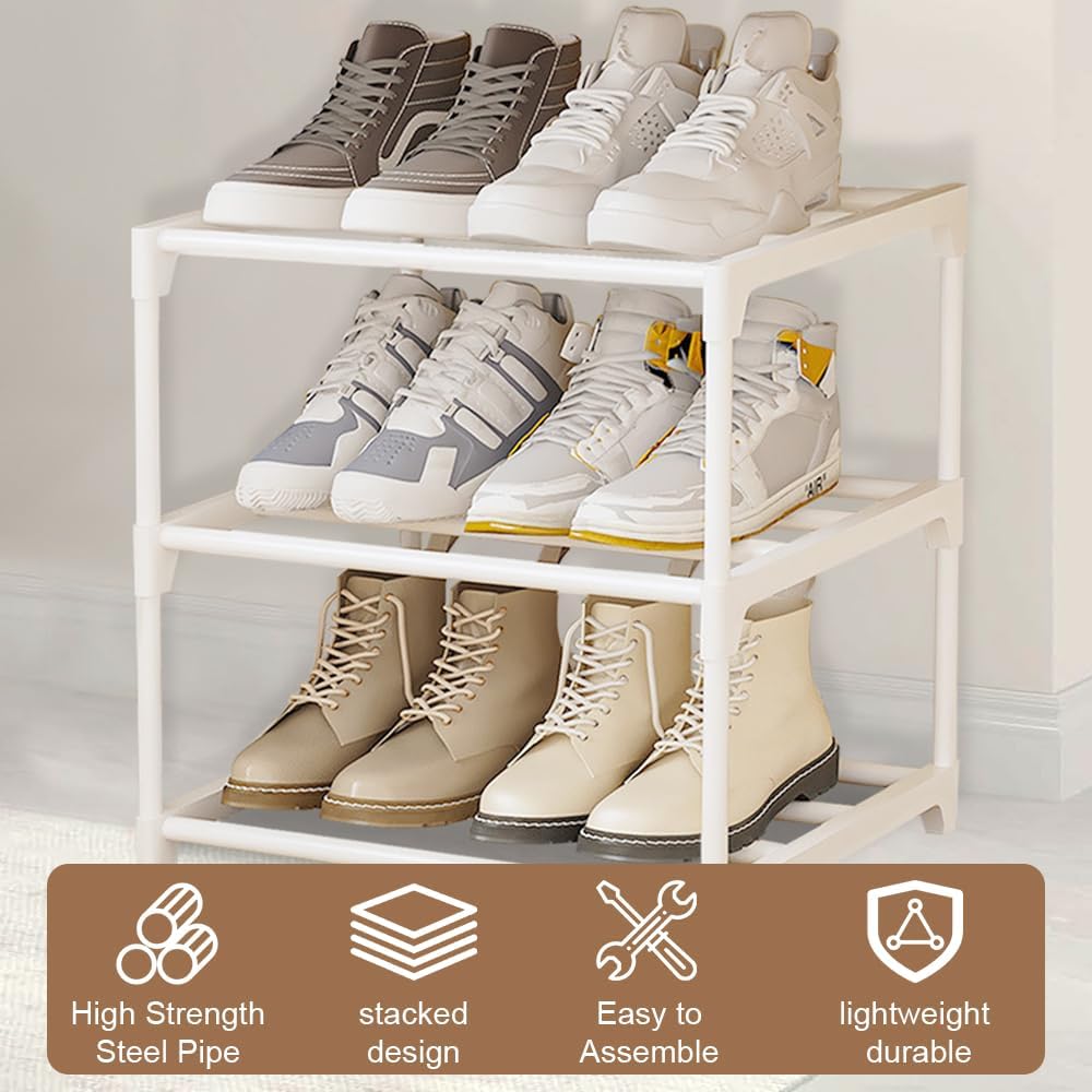 Schuhschrank Schmal, Schuhregal mit 3 Ebenen, Schuhablage Metall, Stapelbars Schuhregal Weiss, Schuh