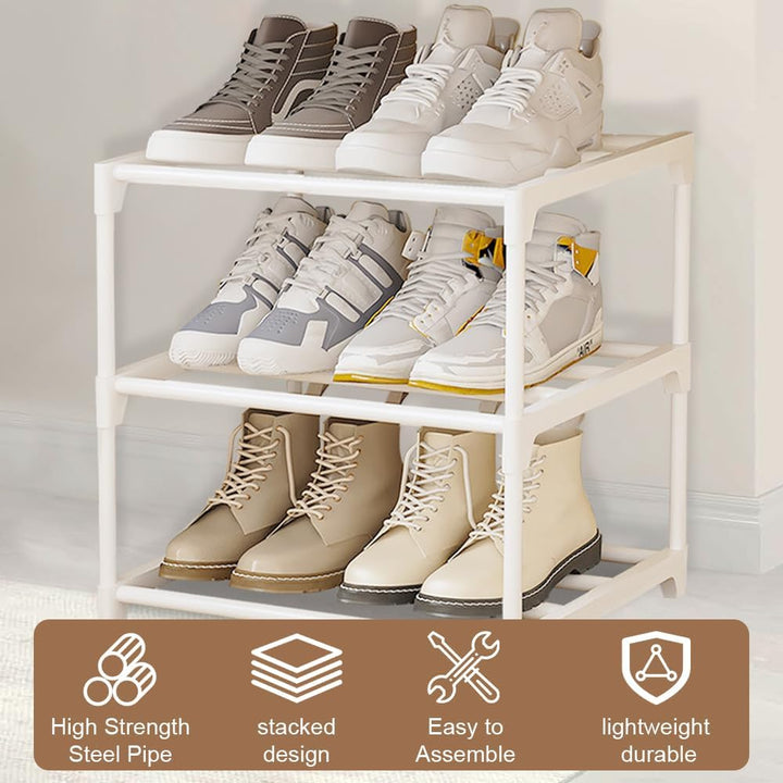 Schuhschrank Schmal, Schuhregal mit 3 Ebenen, Schuhablage Metall, Stapelbars Schuhregal Weiss, Schuh