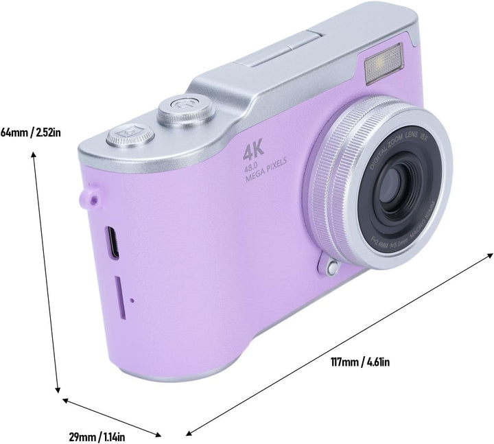 Zunate 48MP 1080P Digitalkamera, Autofokus Vlogging Kamera mit 2.4" Flip Screen und 18X Zoom, eingeb