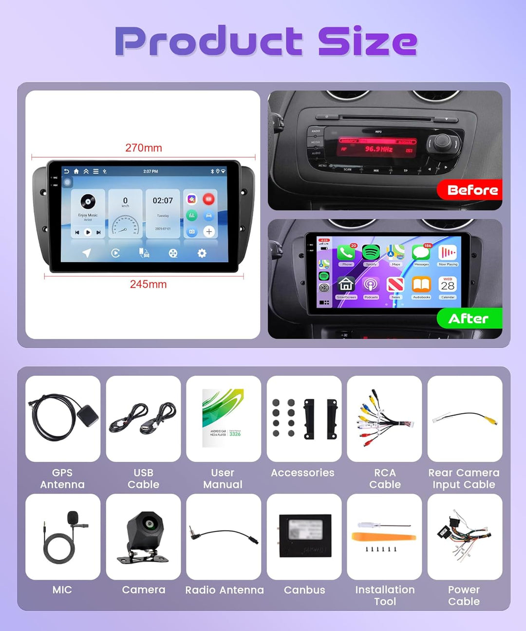 Rimoody 4G+64G Android Autoradio für Seat Ibiza 6j IV 2009-2014 Wireless Carplay Android Auto, 9 Zol