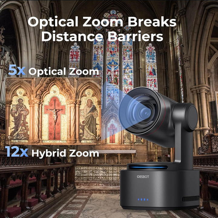 OBSBOT Tail 2 4K PTZR NDI-Kamera 60fps, 5X Optischer Zoom, AI Auto Tracking, 1/1,5 Zoll 50MP, HDMI/S
