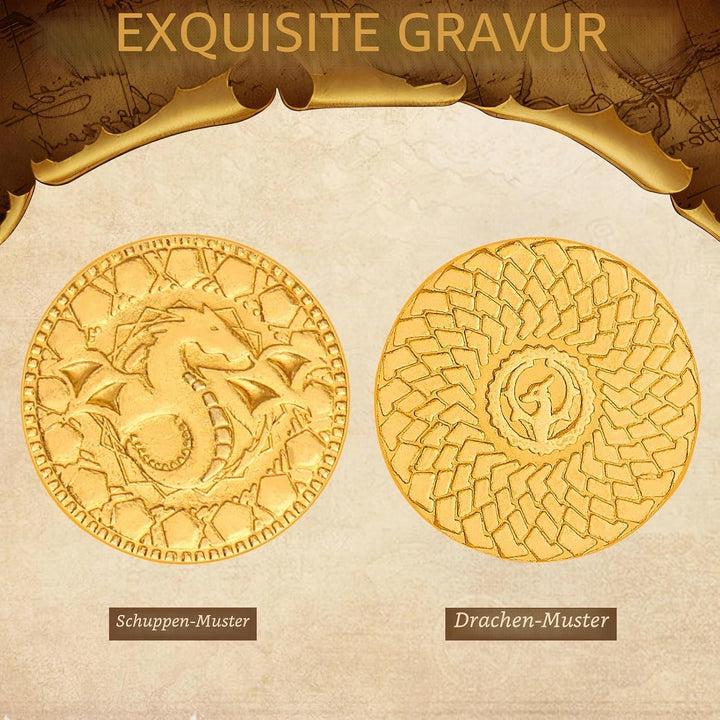 Byhoo DND Fantasy Goldmünzen aus Metall und Ledertasche für Dungeons & Dragons, Tisch-RPG-Brettspiel