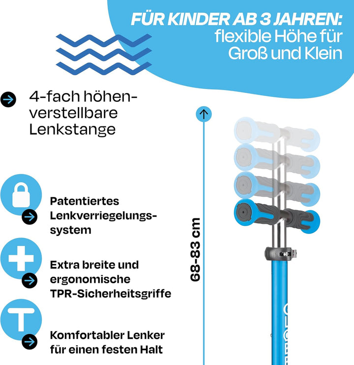 GLOBBER Elite Roller – Tretroller Kinder ab 3 Jahre - Scooter 120/80 mm - ABEC 5, 3-rädrig – höhenve