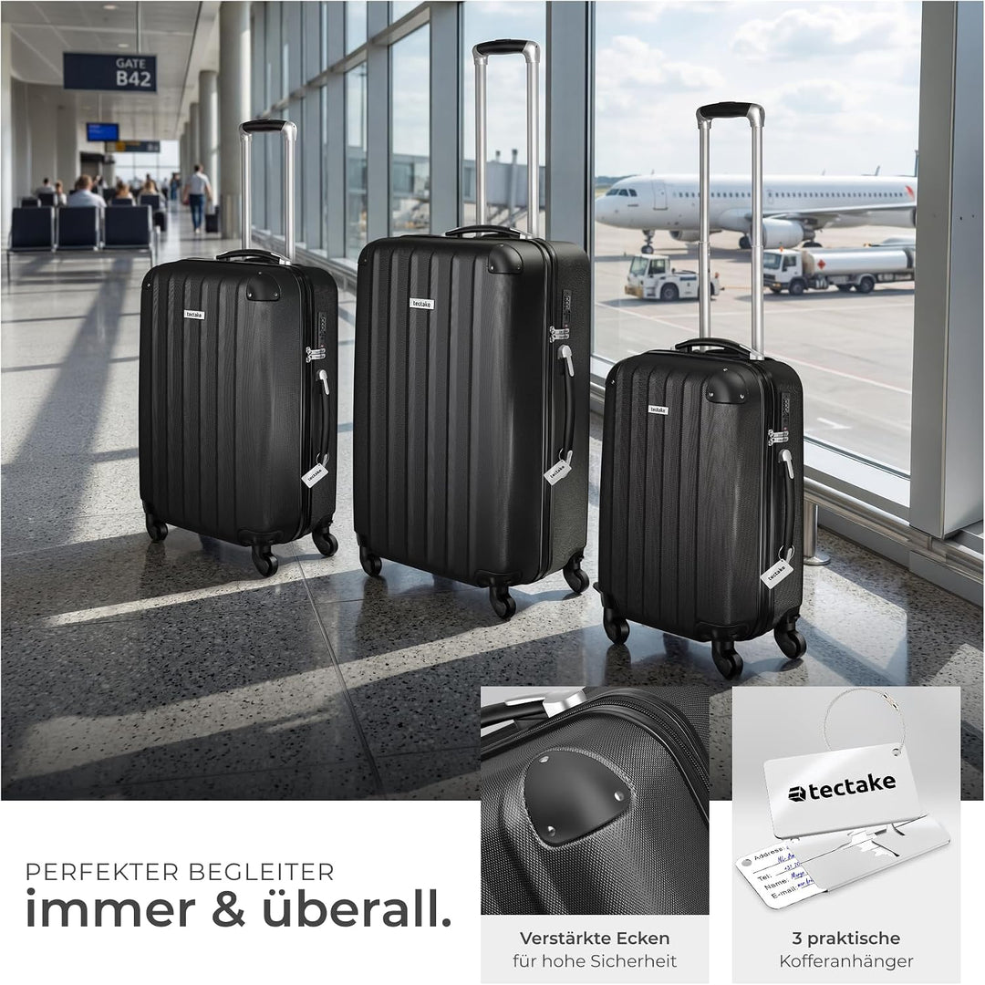 tectake® 3er Kofferset mit Kofferwaage & Kofferanhänger, Reisekoffer Set, ABS Hartschalenkoffer Set,