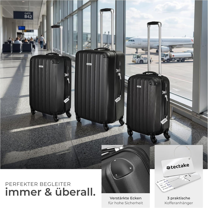 tectake® 3er Kofferset mit Kofferwaage & Kofferanhänger, Reisekoffer Set, ABS Hartschalenkoffer Set,