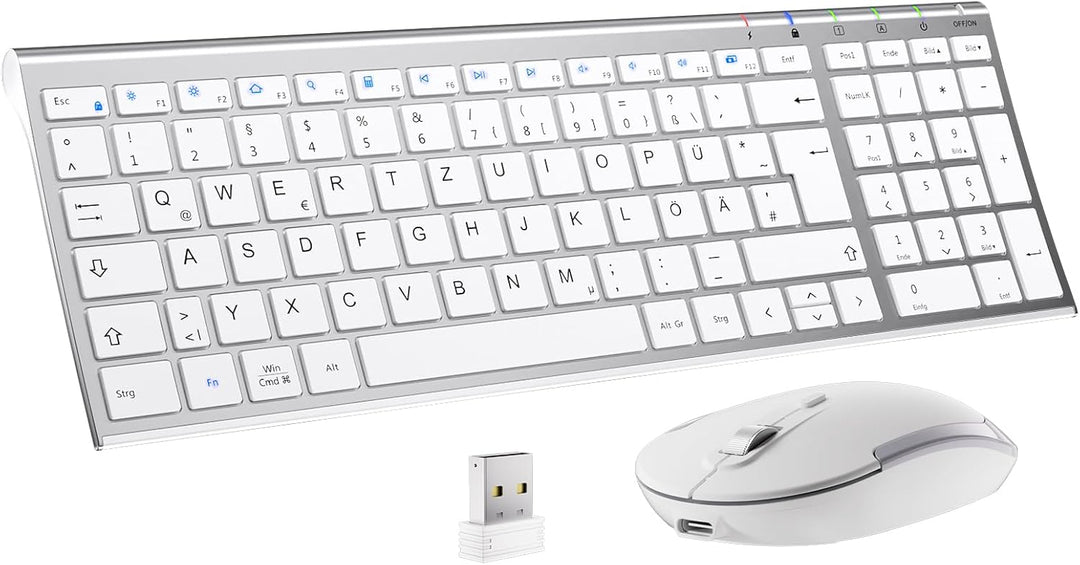 iClever Kabellos Tastatur Maus Set, Wiederaufladbare Kabellose Tastatur und Maus, QWERTZ Layout (Deu