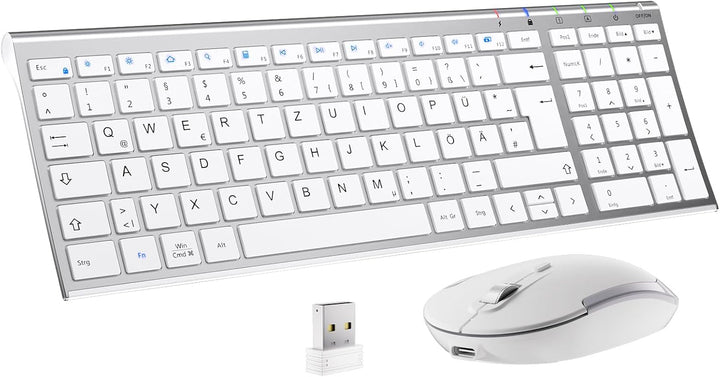 iClever Kabellos Tastatur Maus Set, Wiederaufladbare Kabellose Tastatur und Maus, QWERTZ Layout (Deu
