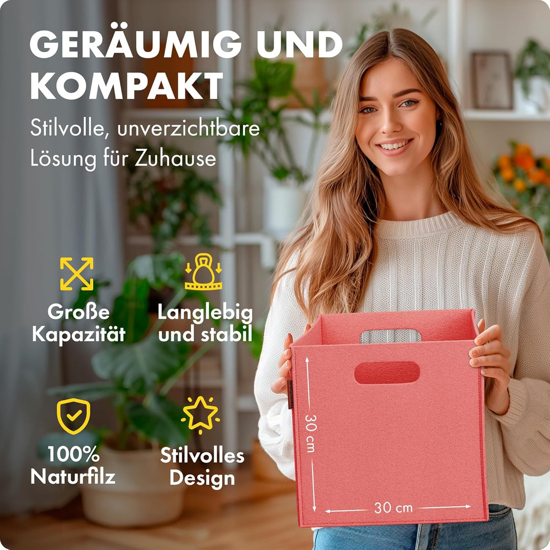 Filzkorb faltbar 6er Set peach pink 30x30x30cm | 6er Set Boxen Aufbewahrung Filz | Faltbox geeignet