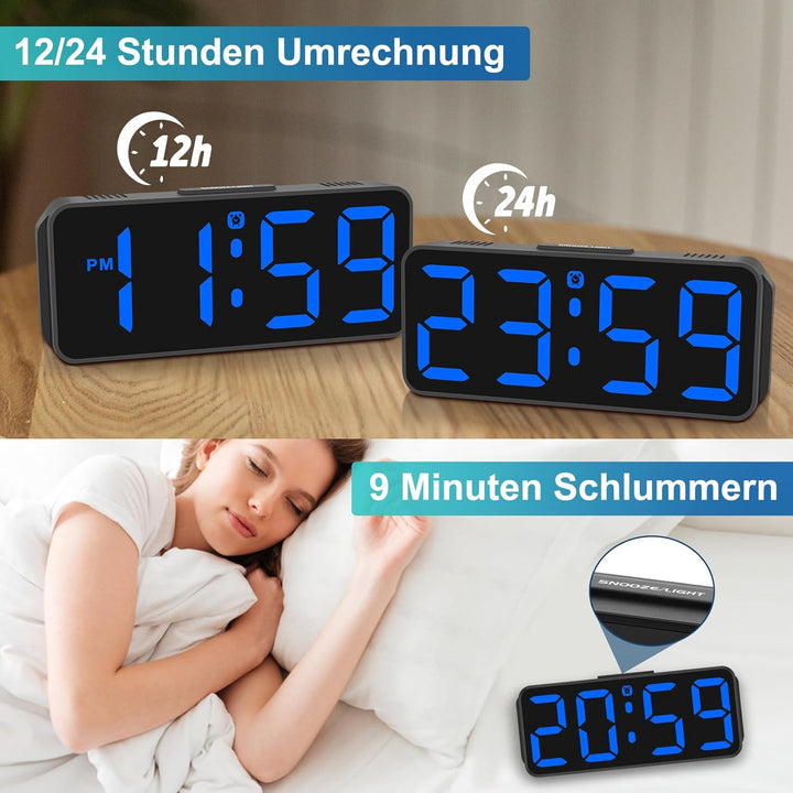 Eachui Wecker Digital Ohne Ticken wecker für Kinder Kleiner Uhr Lautstärke und Helligkeit Einstellba