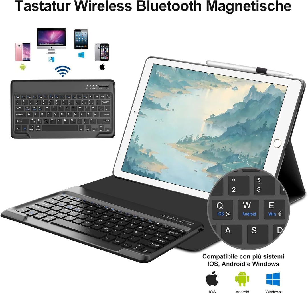 Tastatur Hülle für iPad Pro 12.9 Zoll 1./2. Generation (2017/2025), Schwarz | Deutsches QWERTZ Layou