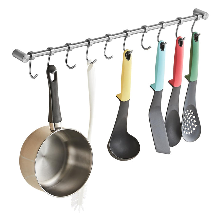Geschirr hängende Rack mit 10 abnehmbaren Haken, Küche Schiene Pan Hanger Edelstahl Wand montierte M