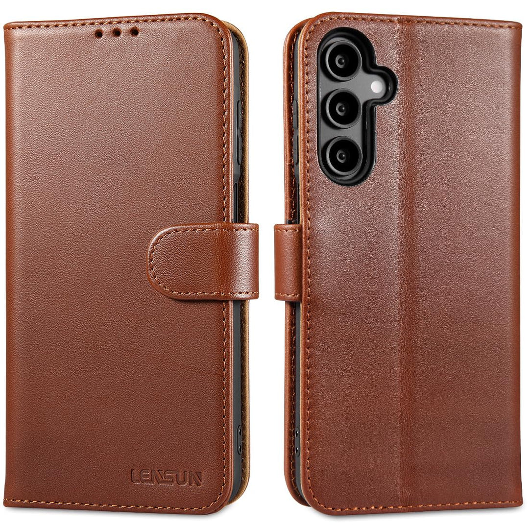 LENSUN Echtleder Handyhülle für Samsung Galaxy A16 5G, Echtleder Hülle [RFID Kartenfach][Brieftasche