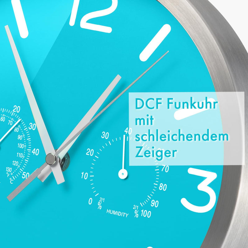 Bresser Funkuhr Wanduhr MyTime ND Thermo-Hygro mit geräuschlosem Funkuhrwerk, Edelstahlrahmen und An