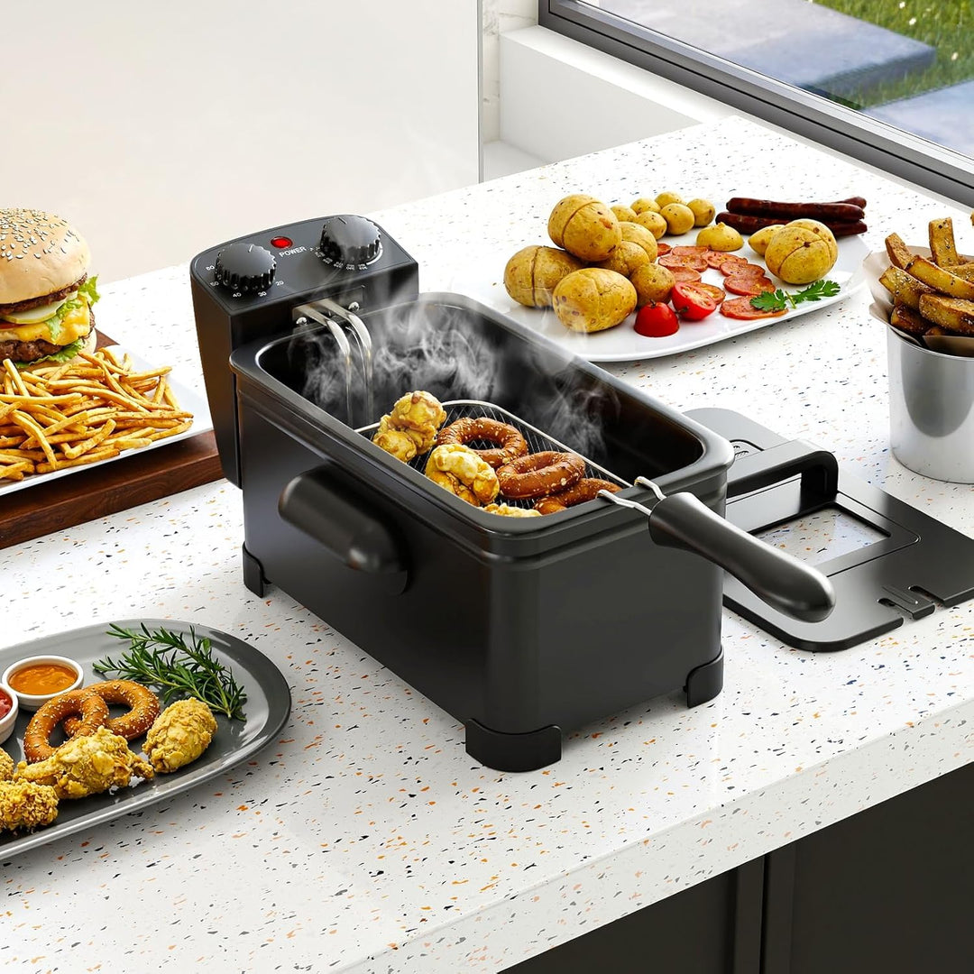 LIFEZEAL Elektrische Fritteuse 3L, Ölfritteuse mit Sichtfenster, 1700 W Fettfriteuse mit einstellbar
