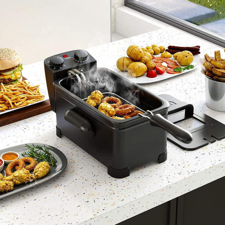 LIFEZEAL Elektrische Fritteuse 3L, Ölfritteuse mit Sichtfenster, 1700 W Fettfriteuse mit einstellbar
