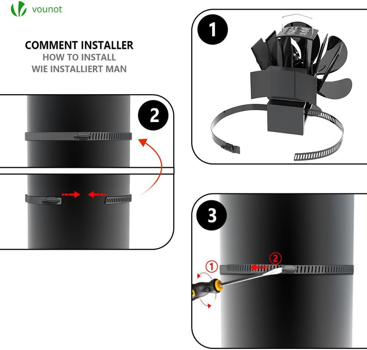 VOUNOT 4 Blatt Ofenventilator Ohne Strom, Wärmebetriebener Kaminventilator Ventilator, Lüfter für Ka