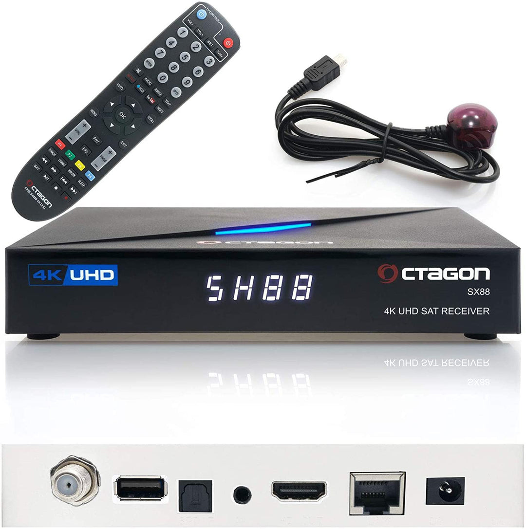Octagon SX88 4K Linux Sat Receiver mit PVR Aufnahmefunktion, UHD Smart TV Box, Sat to IP, Unicable,