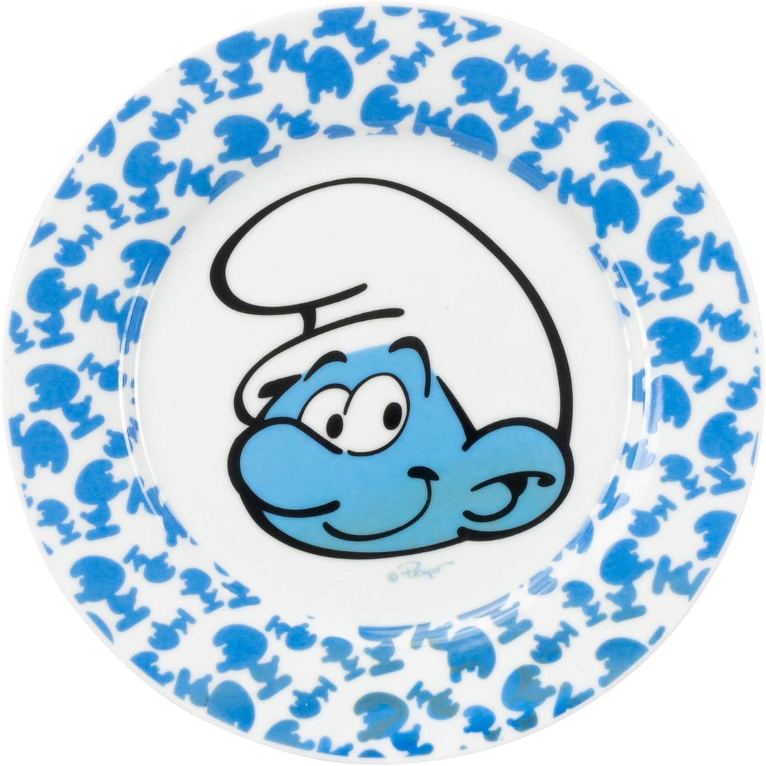 Die Schlümpfe Frühstücksset für Kinder - Geschirr Set 3-tlg. Teller, Schale & Tasse aus Porzellan Bl
