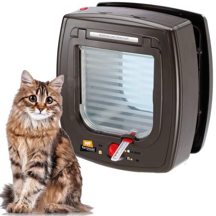 Ferplast Mikrochip Katzentür Katzenklappe SWING MICROCHIP, Haustiertür 4-Wege Tür, Windstopper-Syste