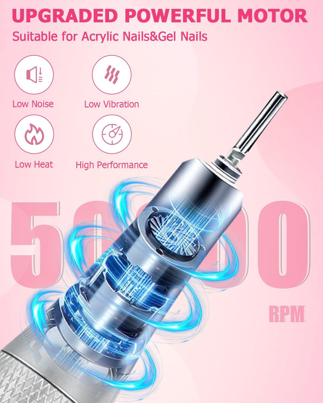 Nagelfräser 50000U/Min Elektrische Nagelfeile Wiederaufladbare,Professionelle Nagelfräser für Gelnäg