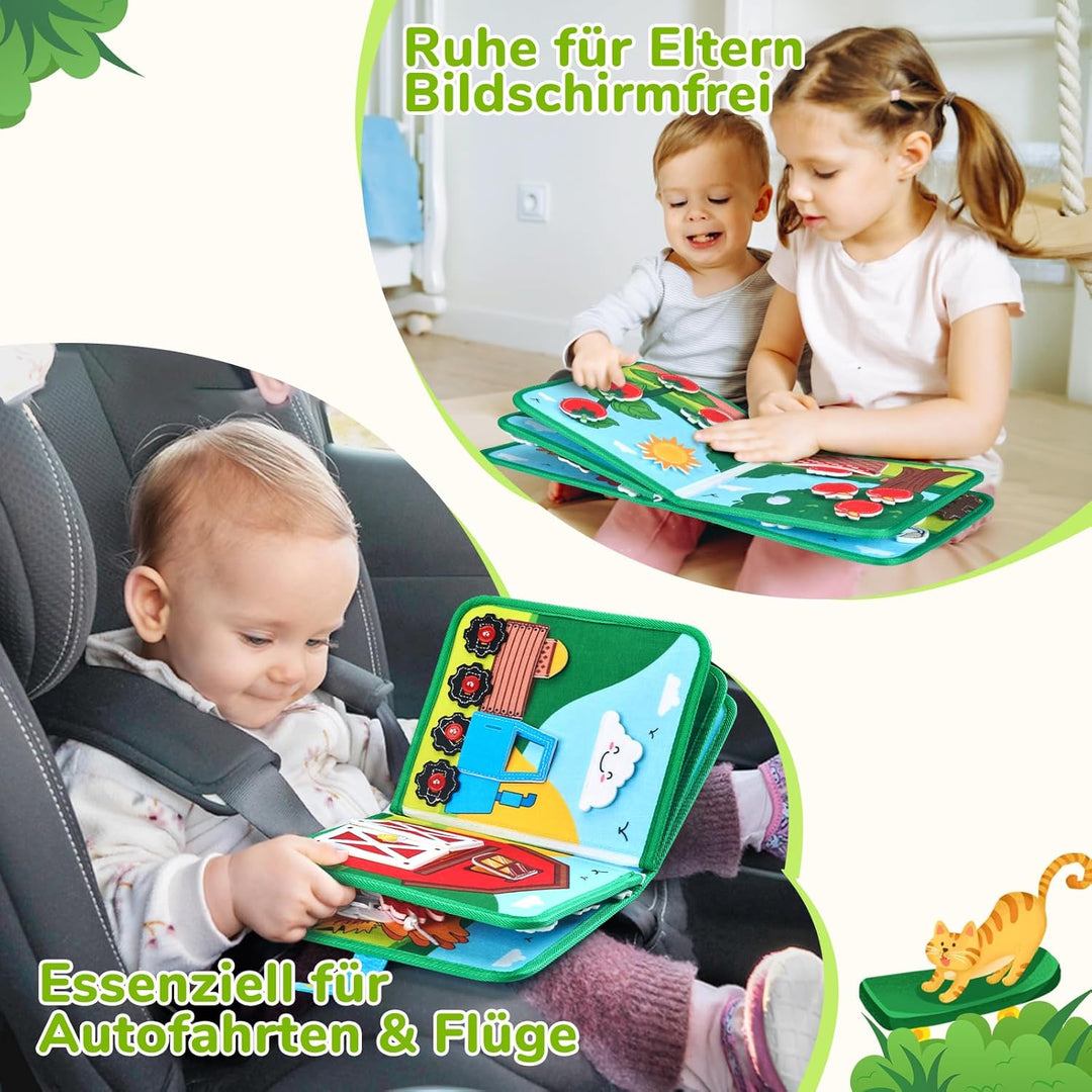 JoyCat Busy Board Montessori Spielzeug ab 1 Jahr, Bauernhof Quiet Book Busy Book für Autofahrten, Re