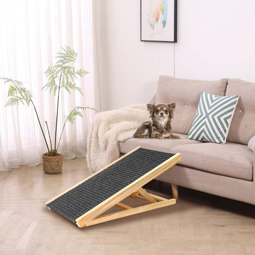 Holz Haustier Rampe, 2 Höhenverstellung Auto Hund Leiter, Haustiere Treppe mit rutschfestem Teppich,