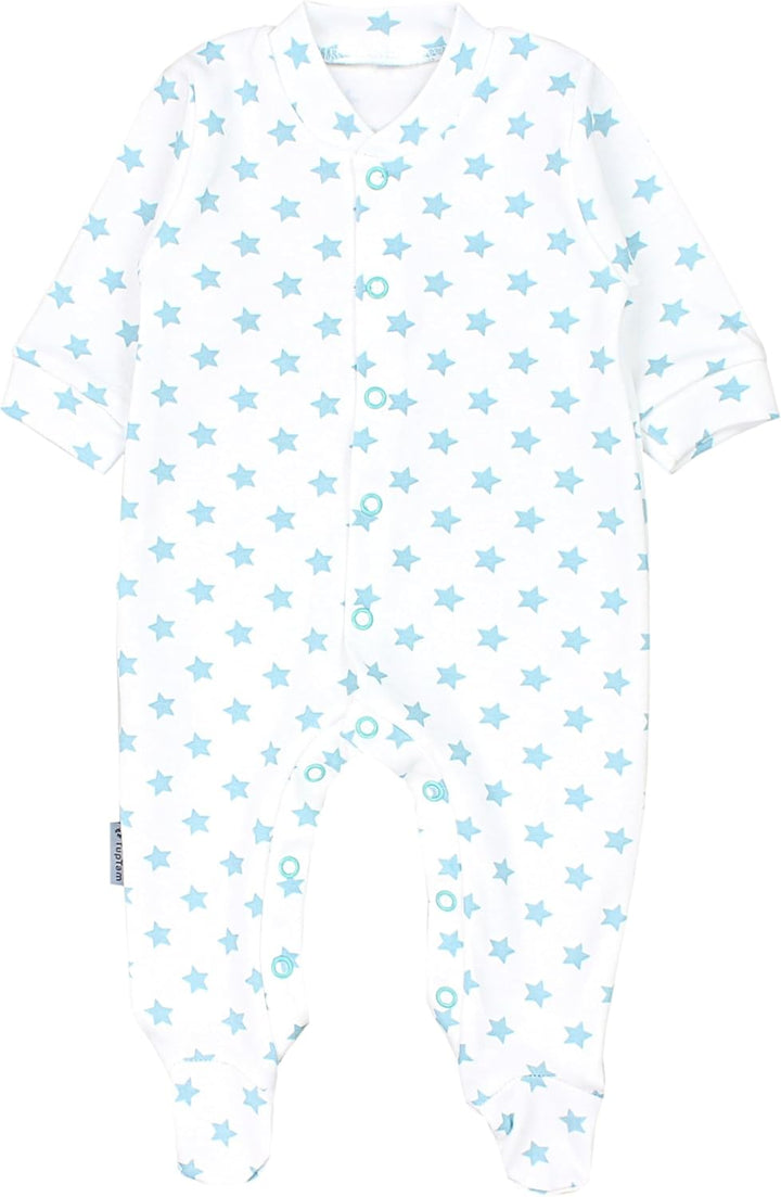 Baby Jungen Schlafstrampler Langarm Strampler Schlafanzug mit Fuss 3er Pack, 68 Dino Park Sterne Min