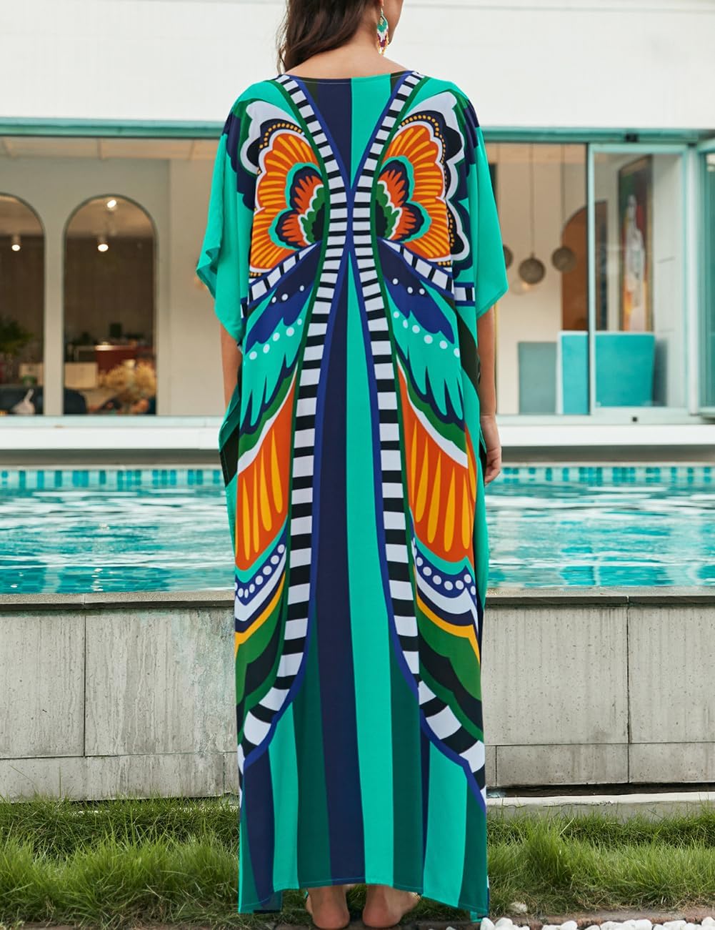 Bsubseach Lose Kaftan Kleider für Frauen Kurzarm Badeanzug Cover Up Casual Urlaub Outfits Grün Blau,