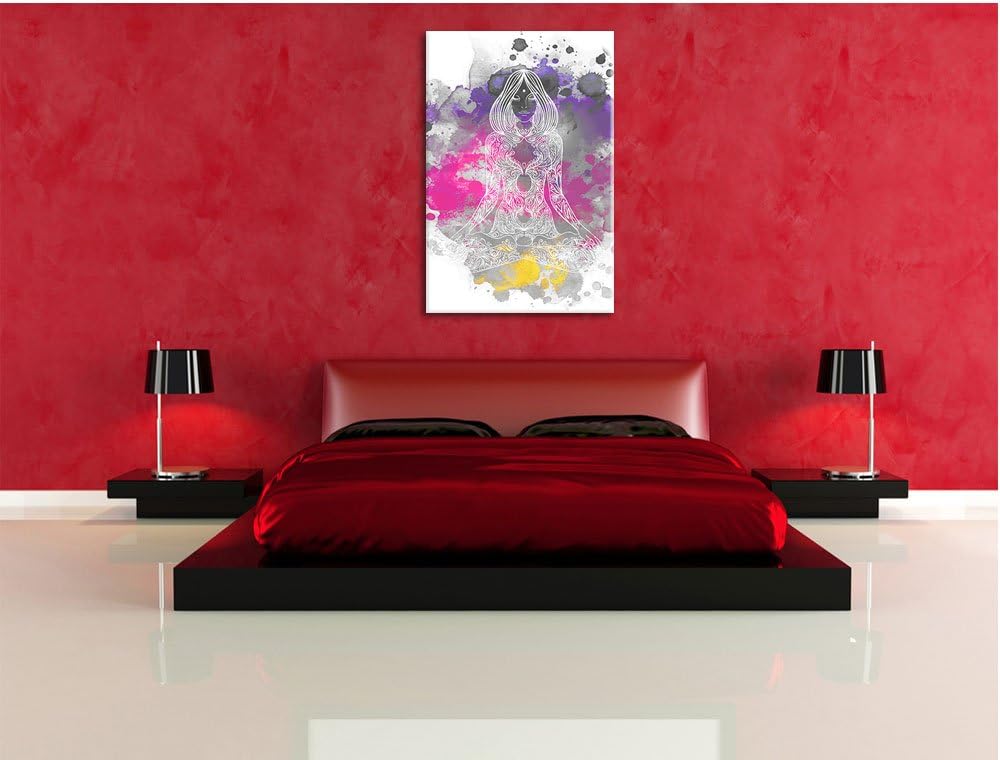 Pixxprint Lotoshaltung Yoga / 100x70cm Leinwandbild bespannt auf Holzrahmen/Wandbild Kunstdruck Deko