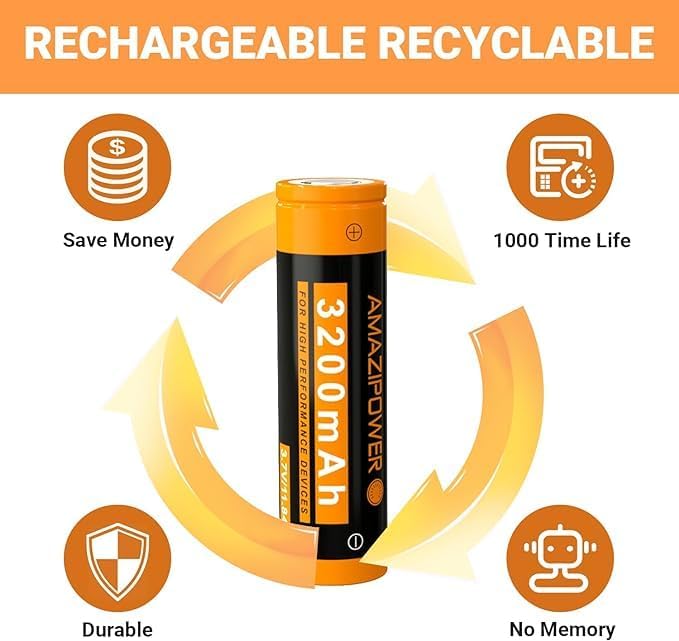 3,7 Volt Wiederaufladbarer Akku，3200mAh NiMH Batterie Hohe Kapazität Batterien für LED Stirnlampe,Fe