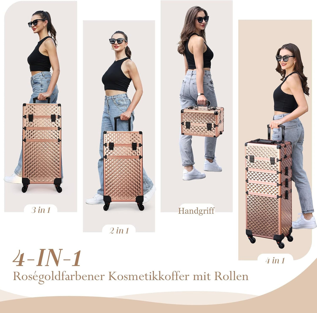 Kosmetikkoffer Trolley 4-in-1 Kosmetikkoffer Gross Kosmetik Trolley Make up Koffer Schminkkoffer mit