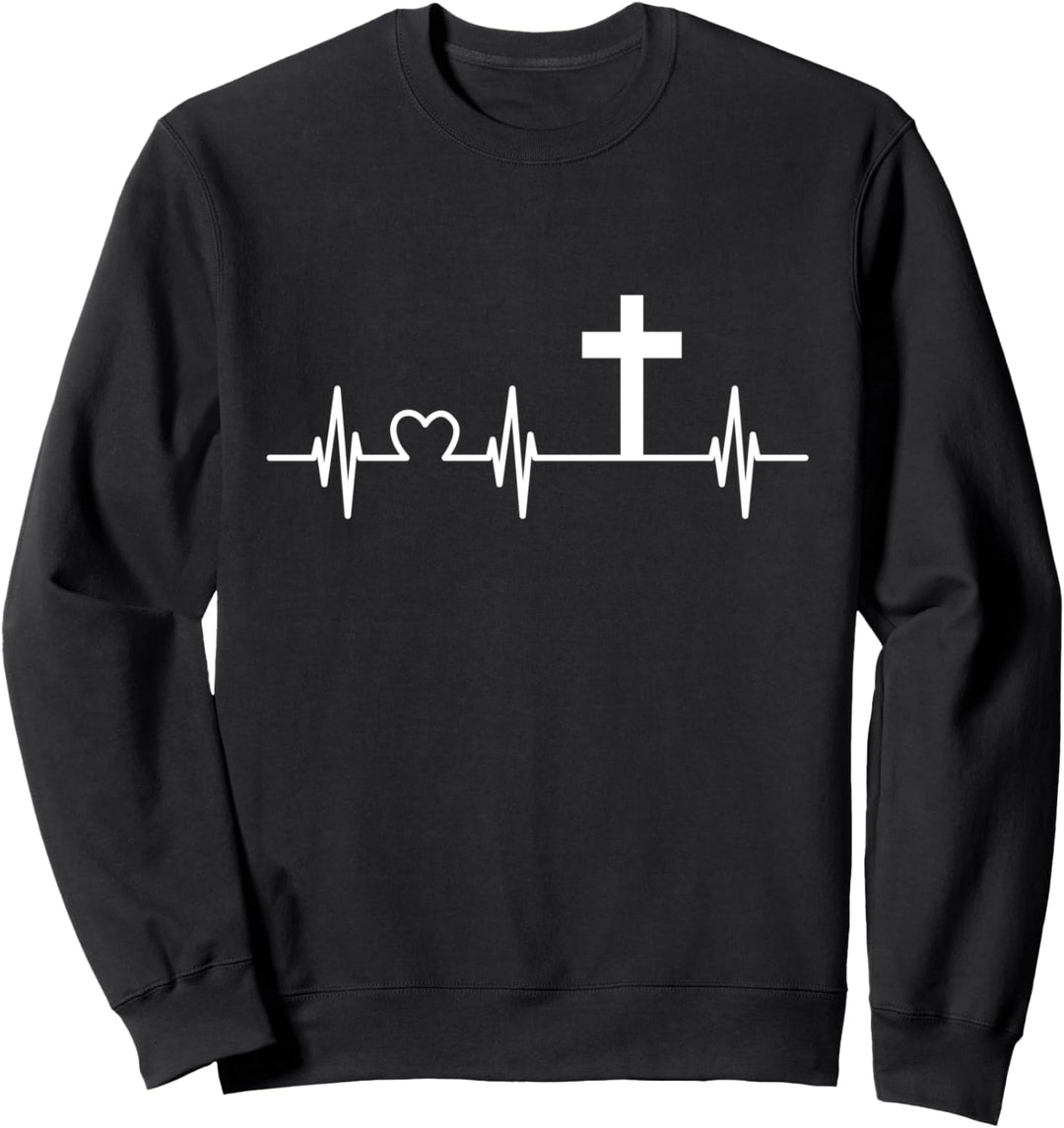 Herzschlag Herzfrequenz Christ Kreuz Glaube Kirche Sweatshirt