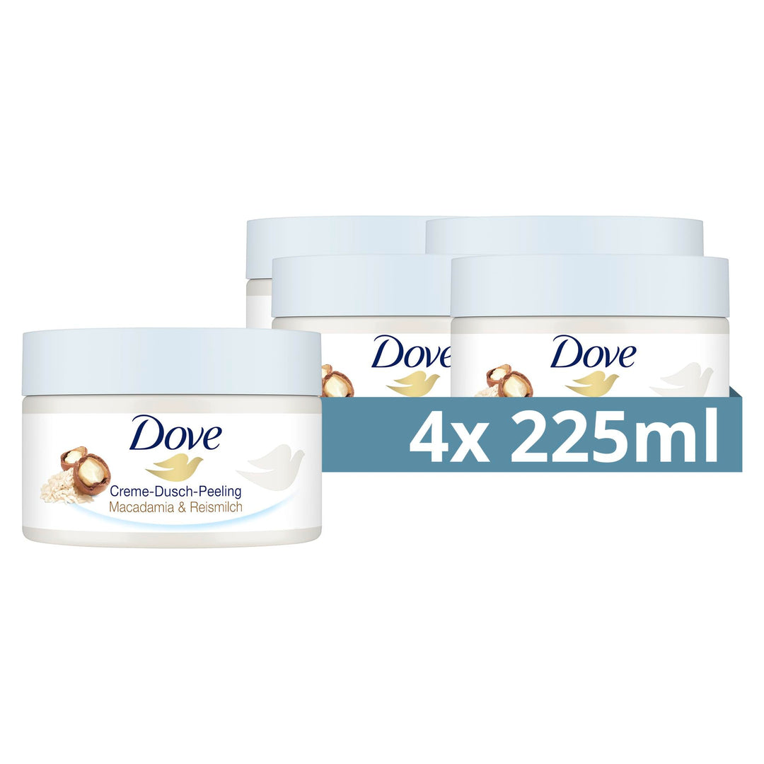 Dove Creme-Dusch-Peeling Macadamia & Reismilch Scrub Körper Peeling für geschmeidige Haut Hautpflege