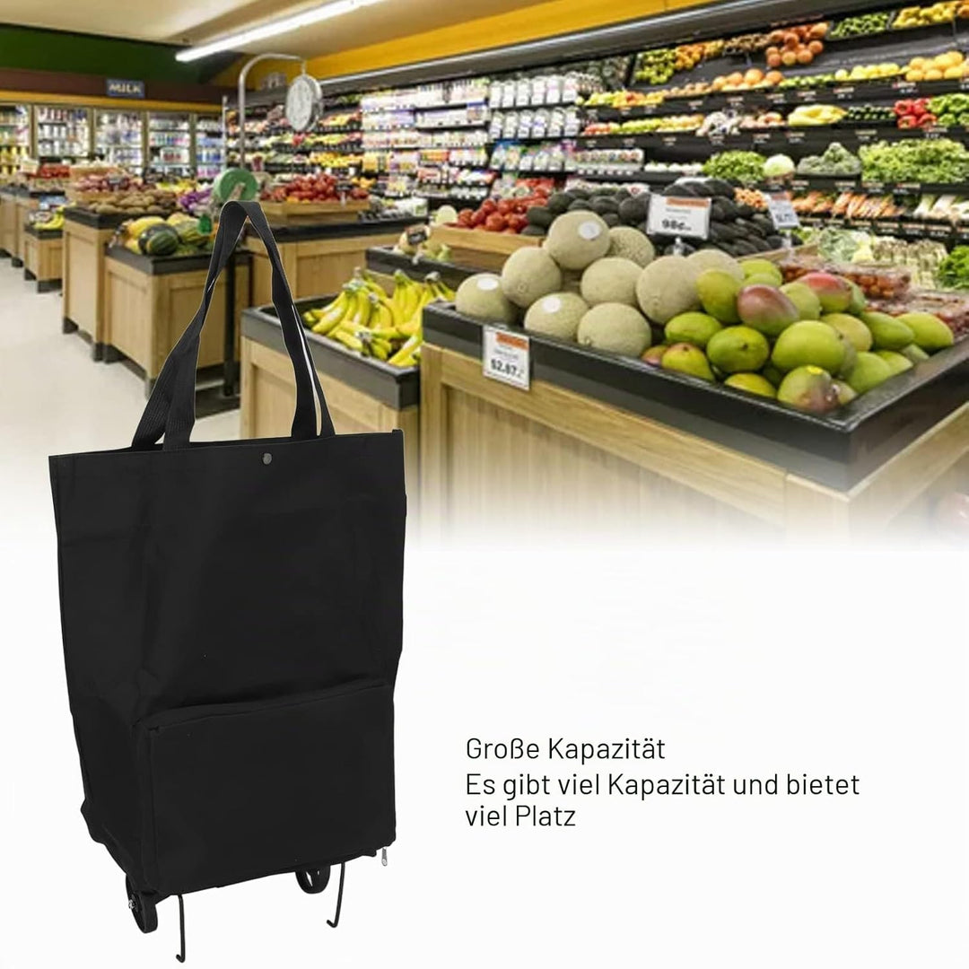 lyrlody Faltbarer Stoff Einkaufswagen, Tragbarer Einkaufswagen mit grossen Rädern und wetterfester C
