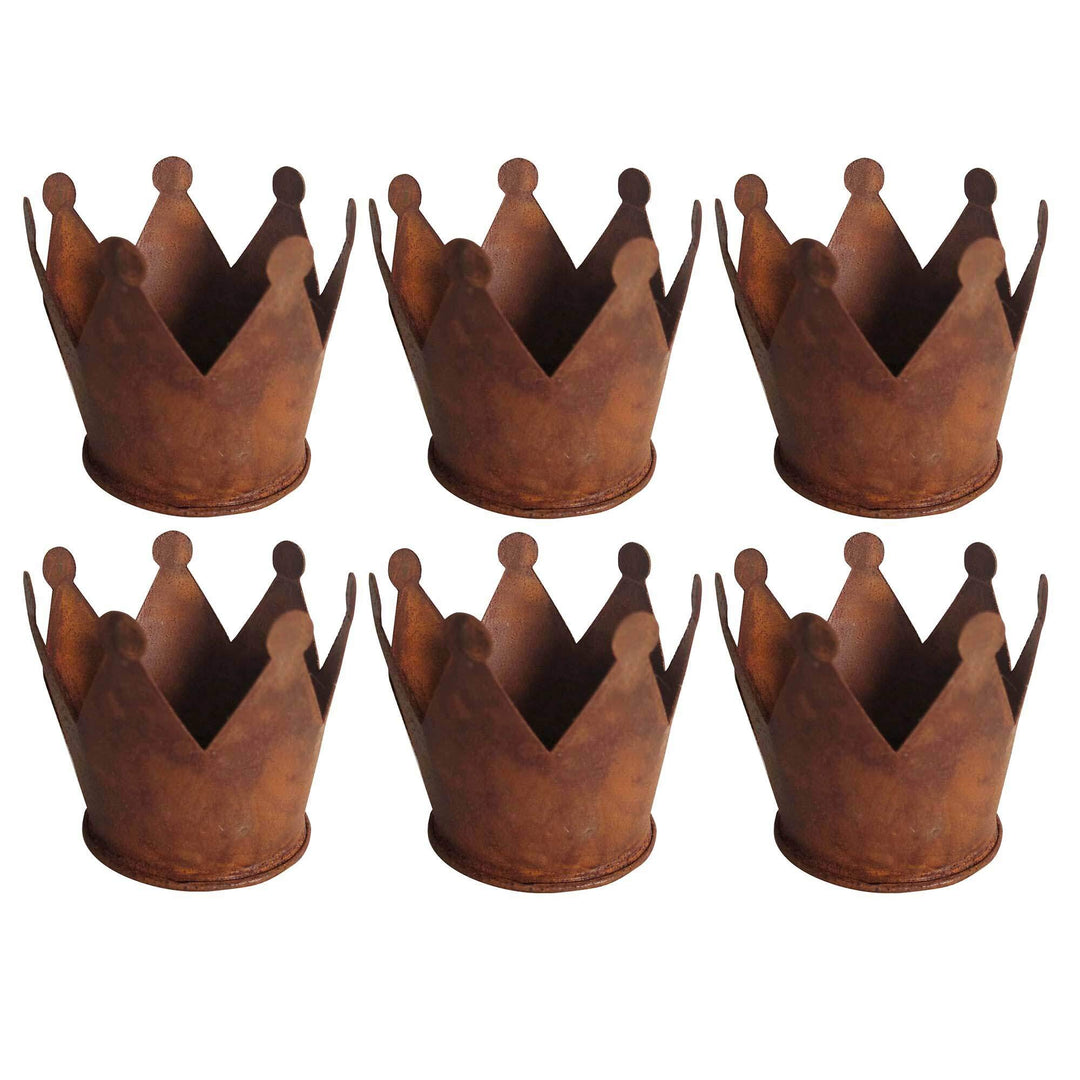 UNUS Mini Krone Rost Ø6,5 cm, Gartendeko Rostoptik, Edelrost (6er Set), 6er Set