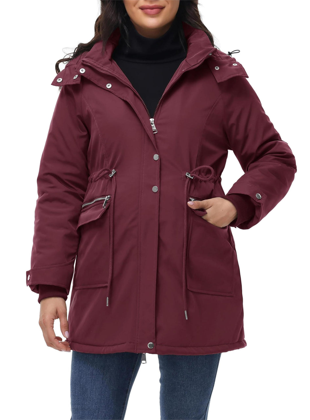 Maacie Umstands Baumwolljacke 3 in 1 Winter Langer Puffer Daunenjacke Parka mit Kapuze mit Taschen W