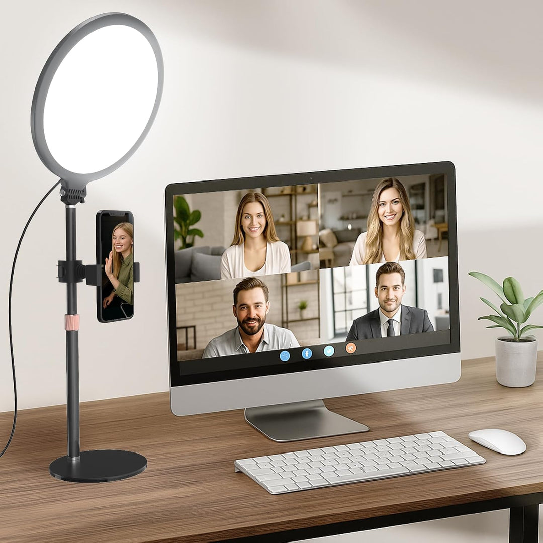 Upgrade Ringlicht mit Stativ Handy Laptop Videokonferenz Licht, 10.3” Tisch Handy Ringleuchte 3 Lich