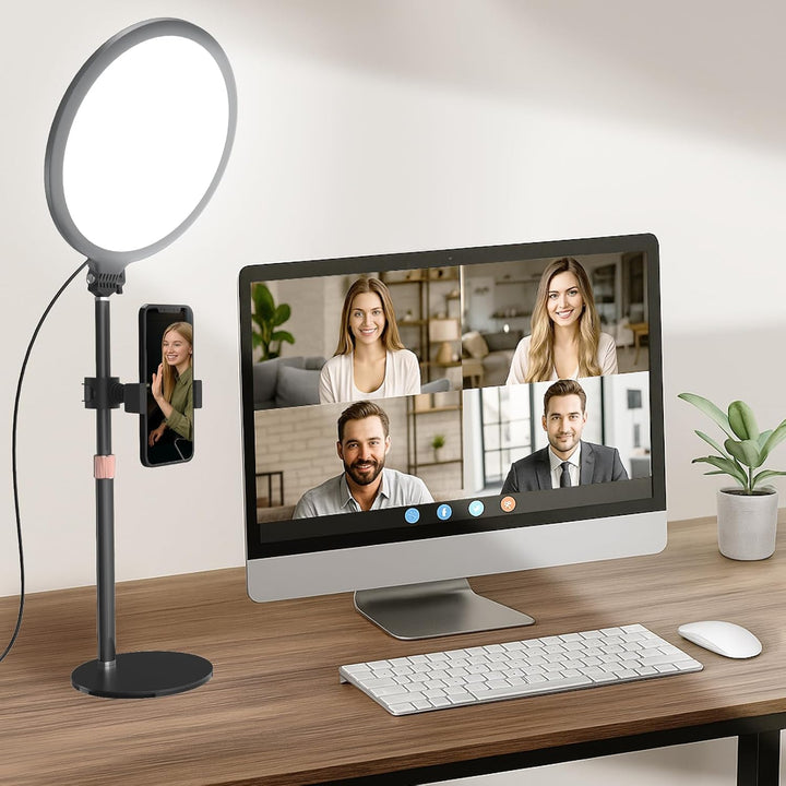 Upgrade Ringlicht mit Stativ Handy Laptop Videokonferenz Licht, 10.3” Tisch Handy Ringleuchte 3 Lich