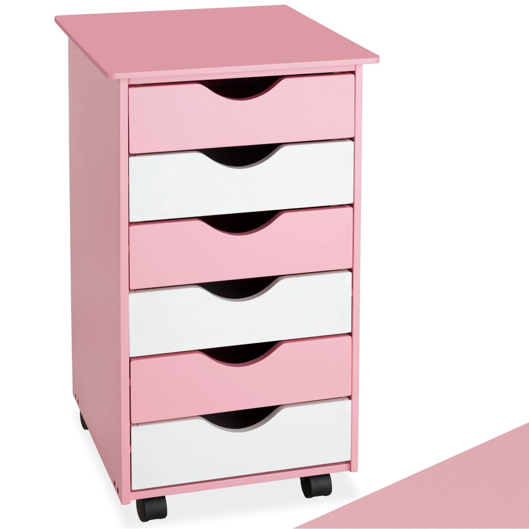 TecTake 800055 Rollcontainer mit Rollen und 6 Schubladen - diverse Farben - (Pink | Nr. 400924), Pin