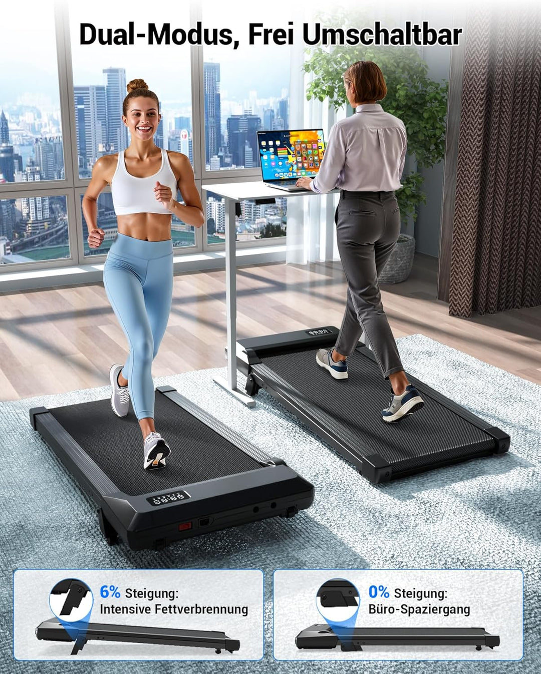 DeerRun Walking Pad mit 6% Steigung, Unter Schreibtisch Laufband für Home Office und Zuhause, Kompak