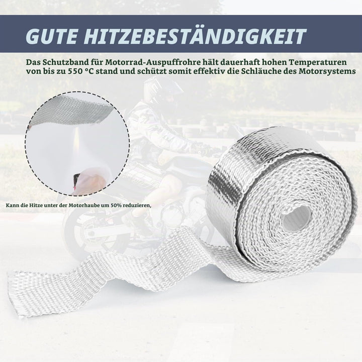 Hitzeschutzband Auspuff, Auspuffband mit 5 Kabelbinder Stainless Steel, Hitzeschutz Auspuff Bandage,