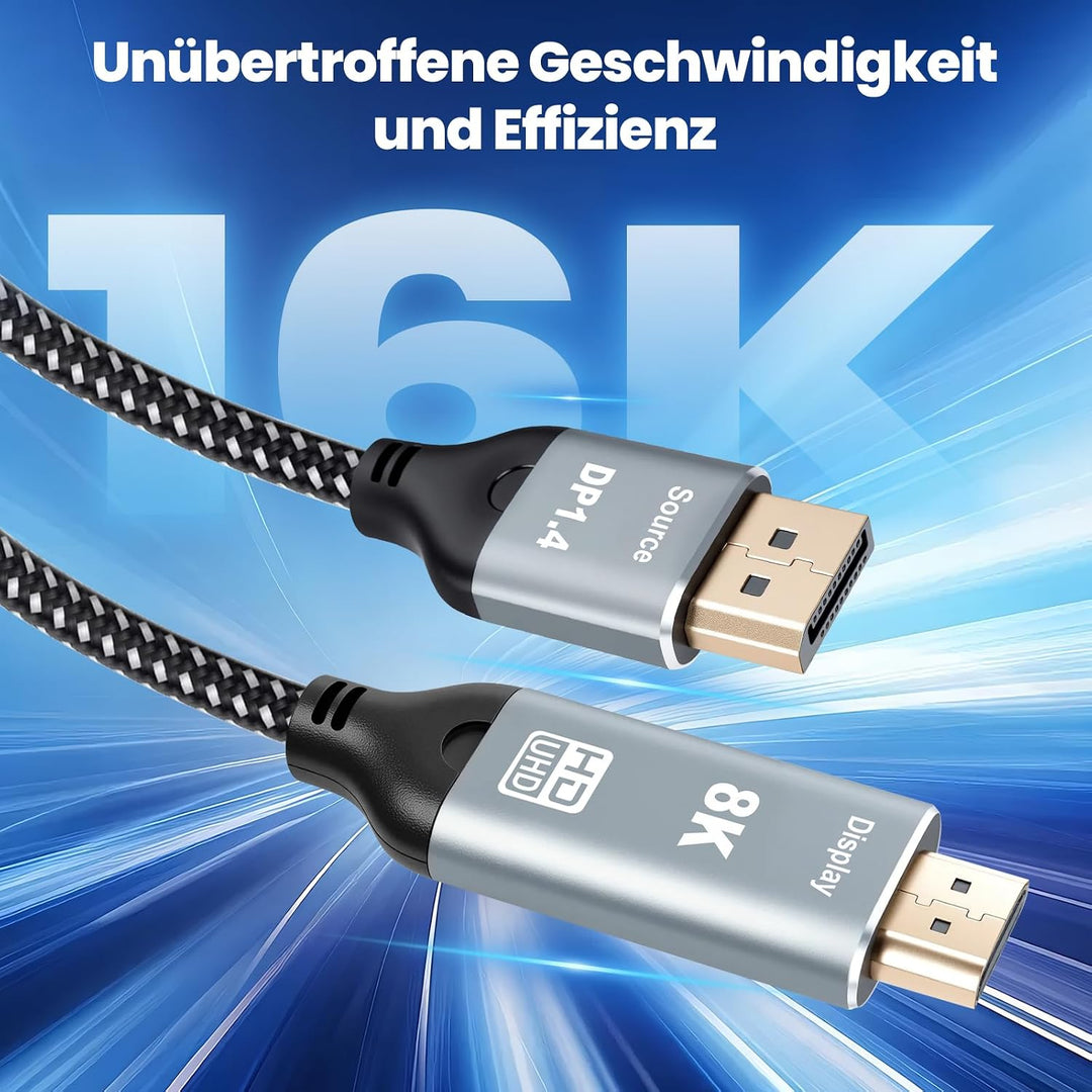 RUIZHI 8K DisplayPort auf HDMI Kabel 2M – DP 1.4 zu HDMI 2.1 Adapterkabel, unterstützt 8K@60Hz / 4K@