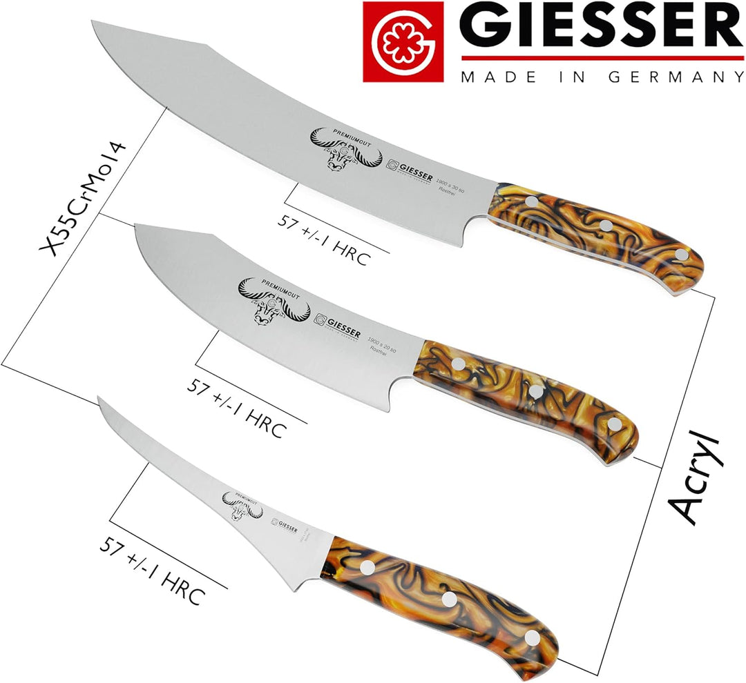 Giesser seit 1776 - Made in Germany - PremiumCut Spicy Orange Messerset 3 teilig Kochmesser 20 cm Ba