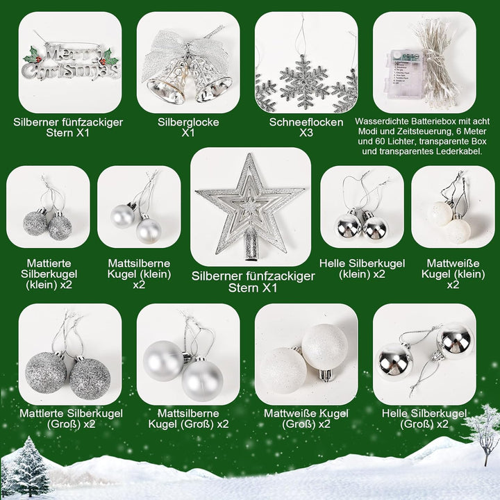 60cm Kleiner Weihnachtsbaum mit Beleuchtung, Silber Weiss Künstlicher Weihnachtsbaum Klein mit LED B