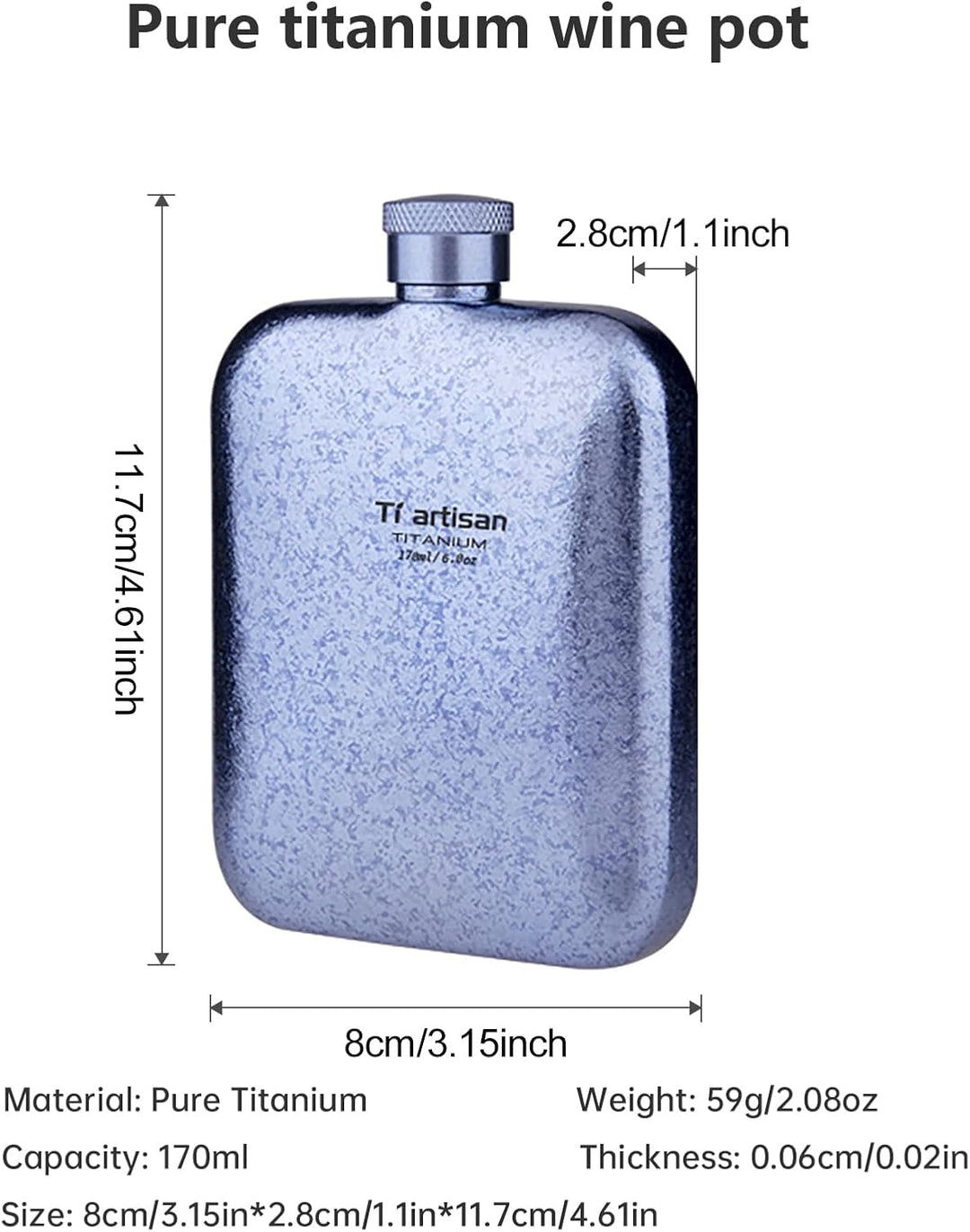 Ti artisan Titan Flachmann mit Trichter Ultraleichte Titanium Hip Flask Whisky Glaskolben für Outdoo